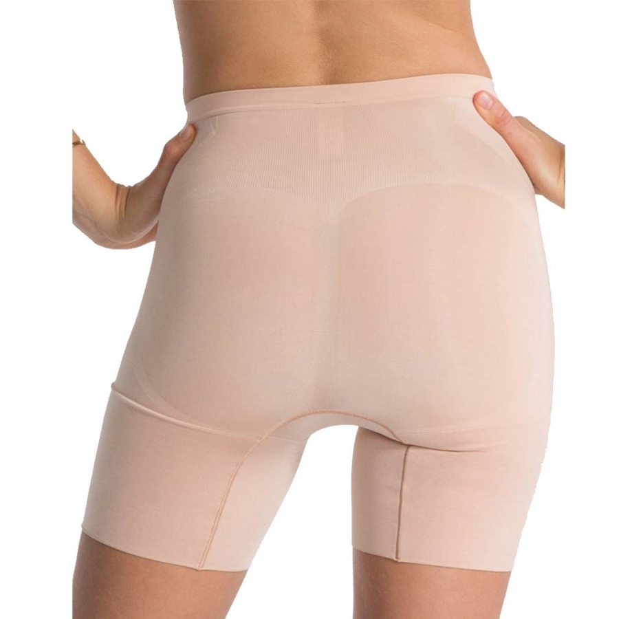 Spanx Oncore High-waisted Mid-thigh Shorts In Soft Nude