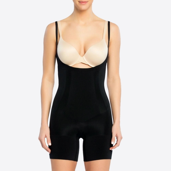Spanx OnCore Open-Bust Mid-Thigh Bodysuit Very Black