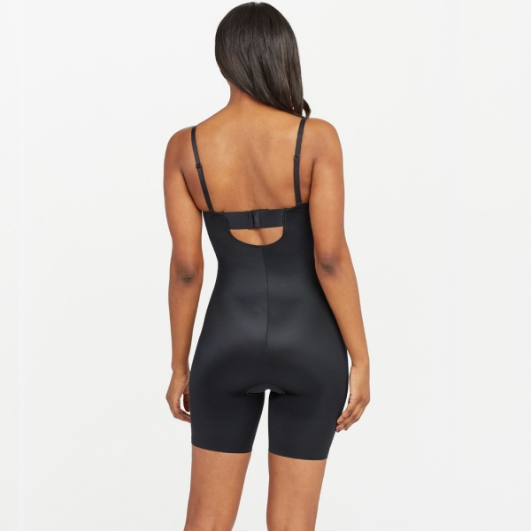 Spanx Suit Your Fancy Strapless Cupped Mid-Thigh Bodysuit Very Black
